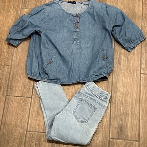 Denim Blue Maternity Shirt and Pants Set. Cool and comfortable.